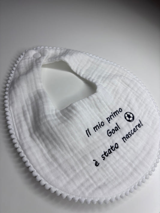 Bavaglino in Mussola bianco personalizzato - Goal