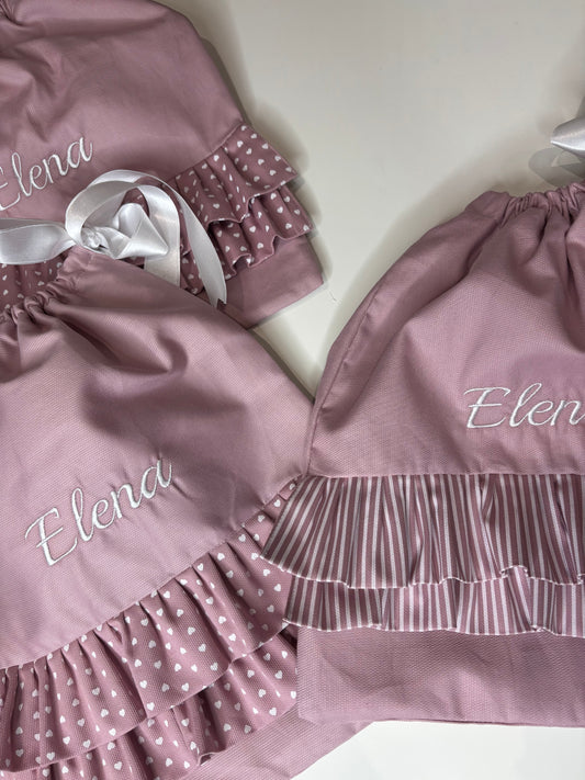 Sacca nascita neonato personalizzata con nome – cotone con voulant