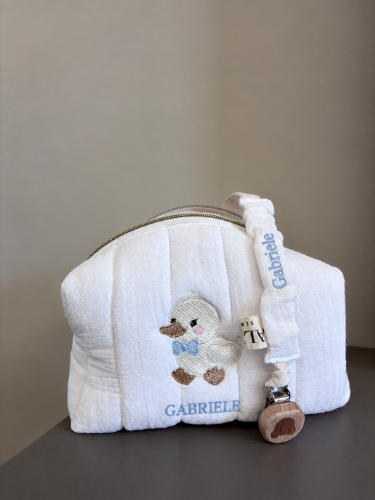 SET BEAUTY CASE BABY Boy (paperella),per pannolini, salviette, prodotti bagno,pappa + CLIP