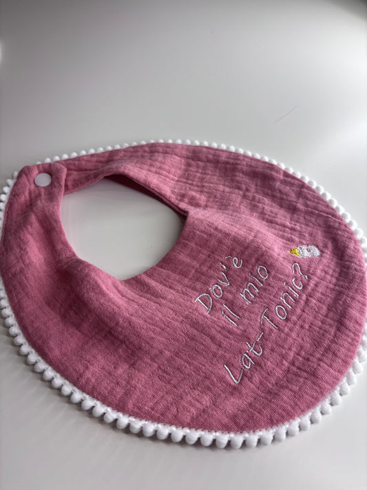 Bavaglino in Mussola rosa antico personalizzato - Dov’è il mio lat-tonic