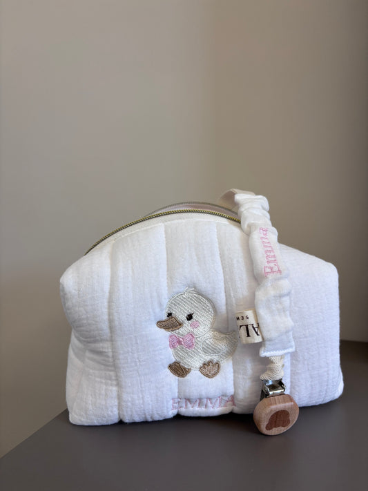 SET BEAUTY CASE BABY Girl (paperella),per pannolini, salviette, prodotti bagno,pappa + CLIP