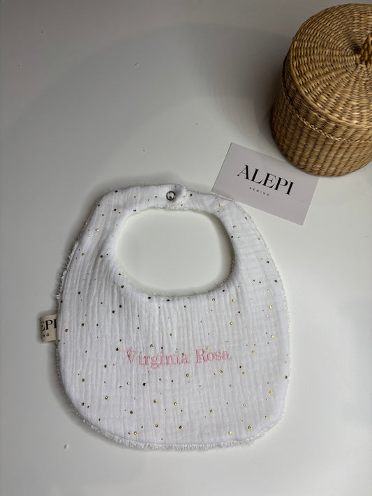 Bavaglino neonato personalizzato con nome – Mussola Bianca glitter