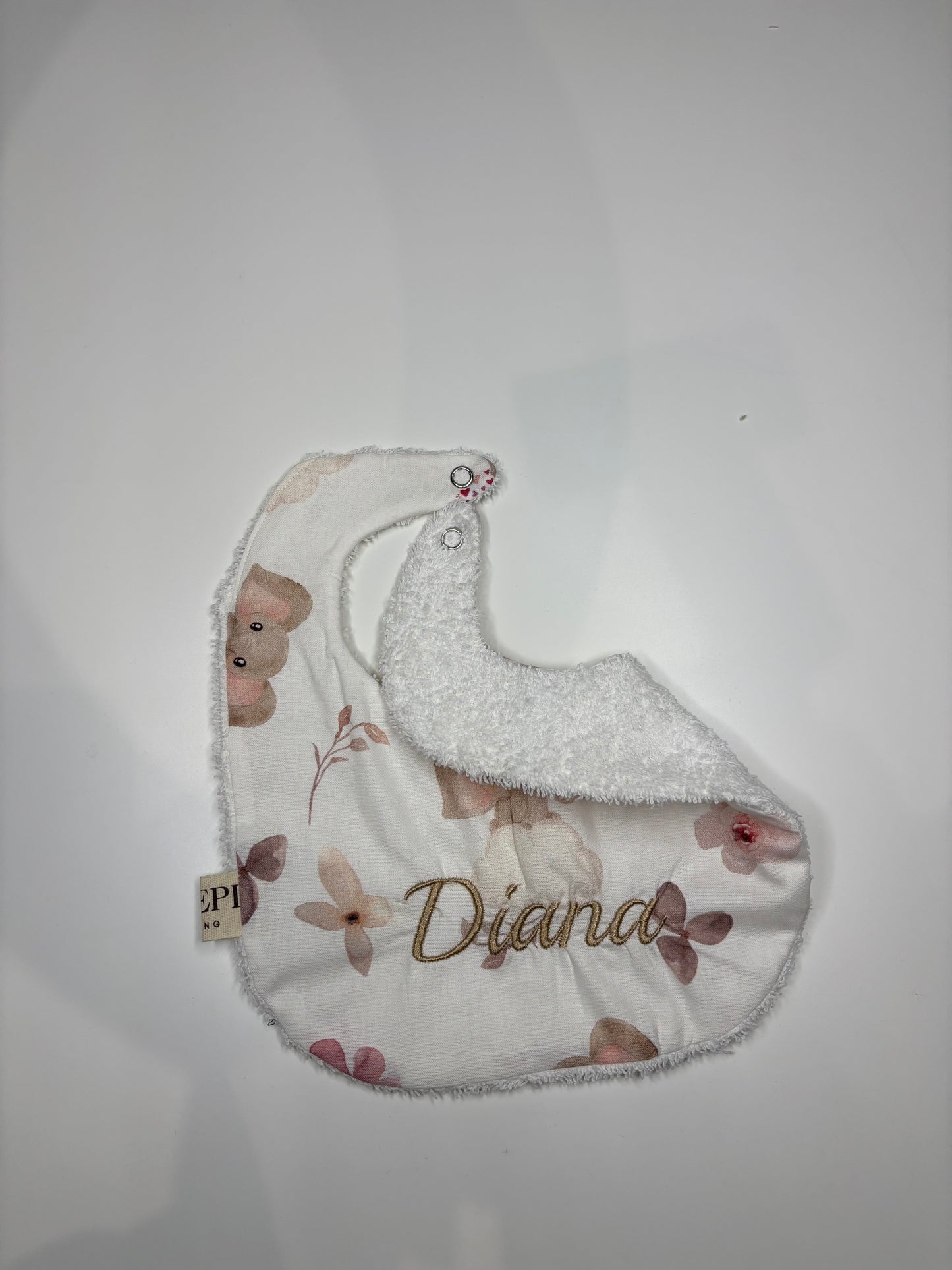 Bavaglino neonato elefantini personalizzato con nome – cotone OEKO TEX