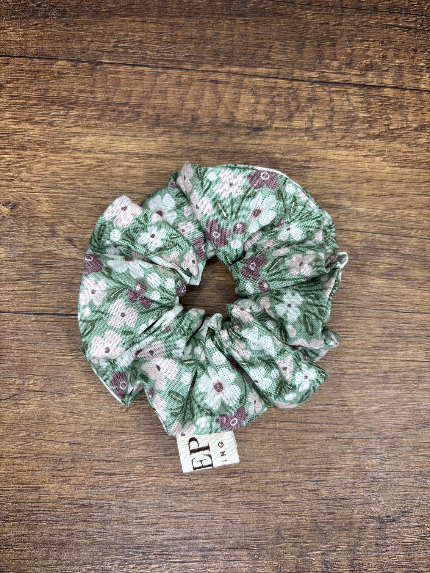 Scrunchies fiori verde in cotone personalizzabile – elastico capelli floreale