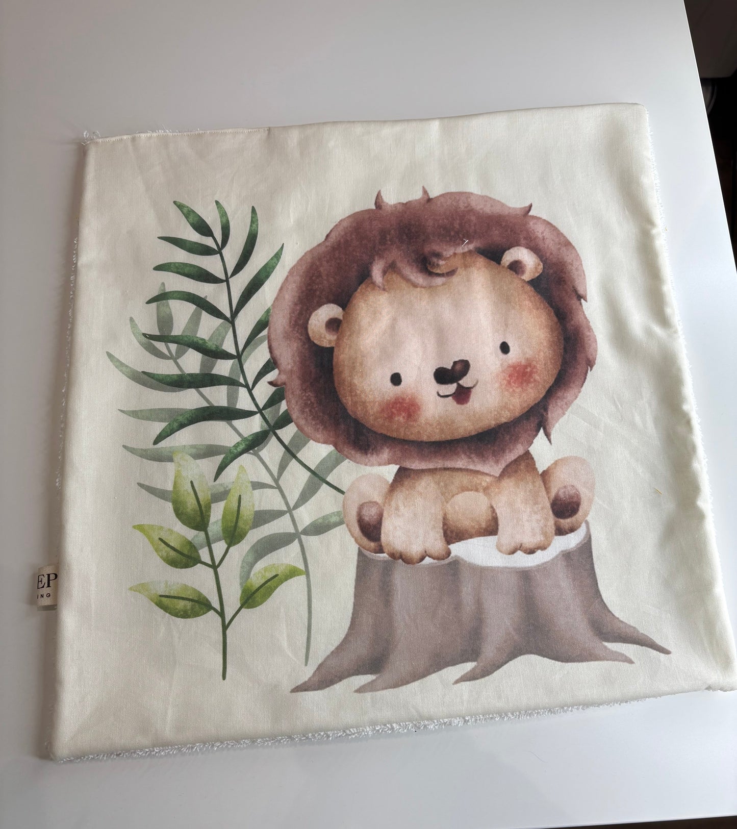 Tovaglietta asilo neonato savana leone personalizzata con nome – cotone OEKO TEX