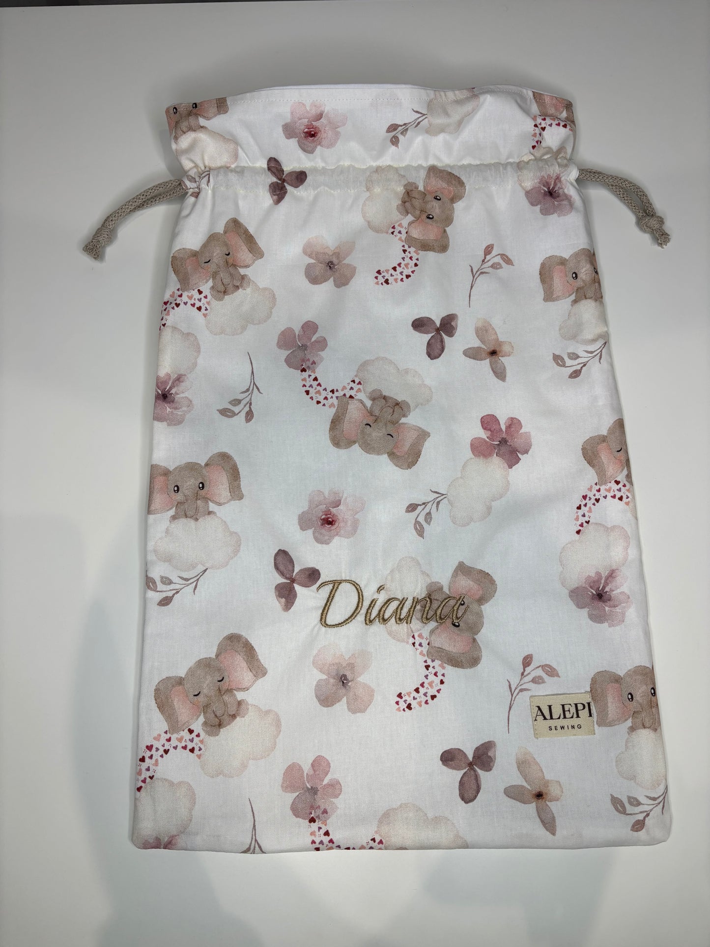 Set asilo neonato personalizzato elefantini – sacca, bavaglino e beauty case