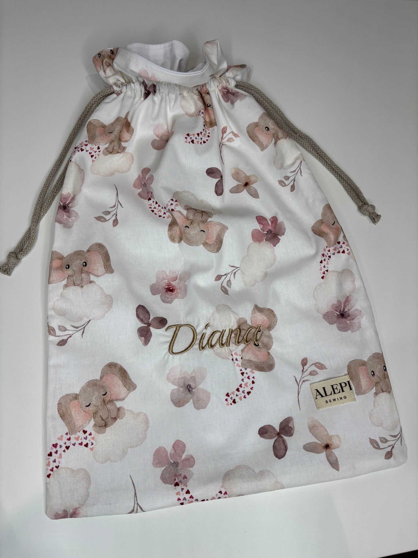 Set asilo neonato personalizzato elefantini – sacca, bavaglino e beauty case