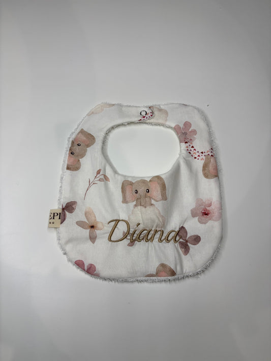 Bavaglino neonato elefantini personalizzato con nome – cotone OEKO TEX