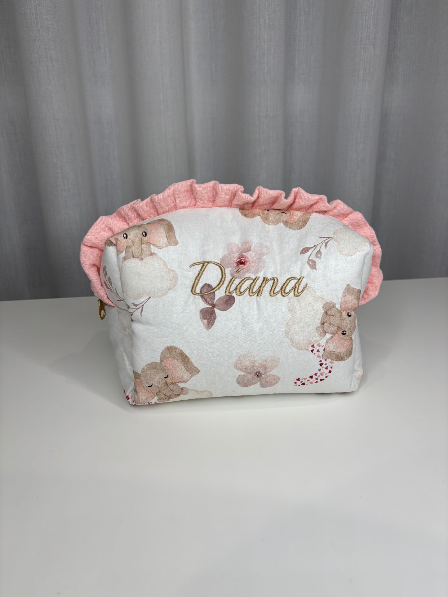 Beauty case neonato elefantini personalizzato con nome – cotone imbottito