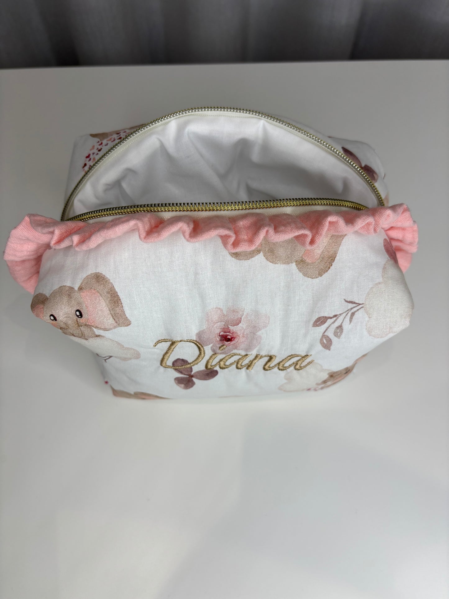 Beauty case neonato elefantini personalizzato con nome – cotone imbottito