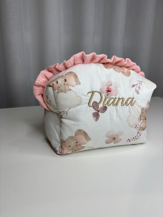 Beauty case neonato elefantini personalizzato con nome – cotone imbottito
